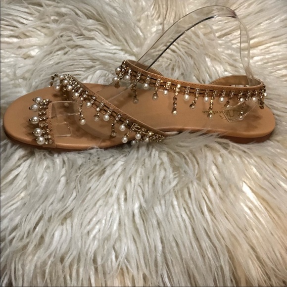 Boho Crystal Diamond Pearl Fringe Sandals - Picture 2 of 6